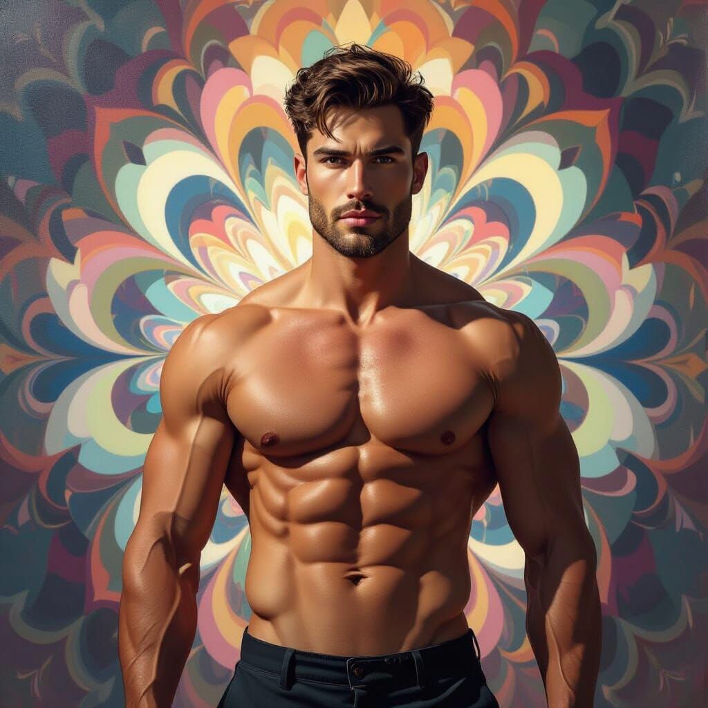 Muscular Man Against Vibrant Abstract Background
