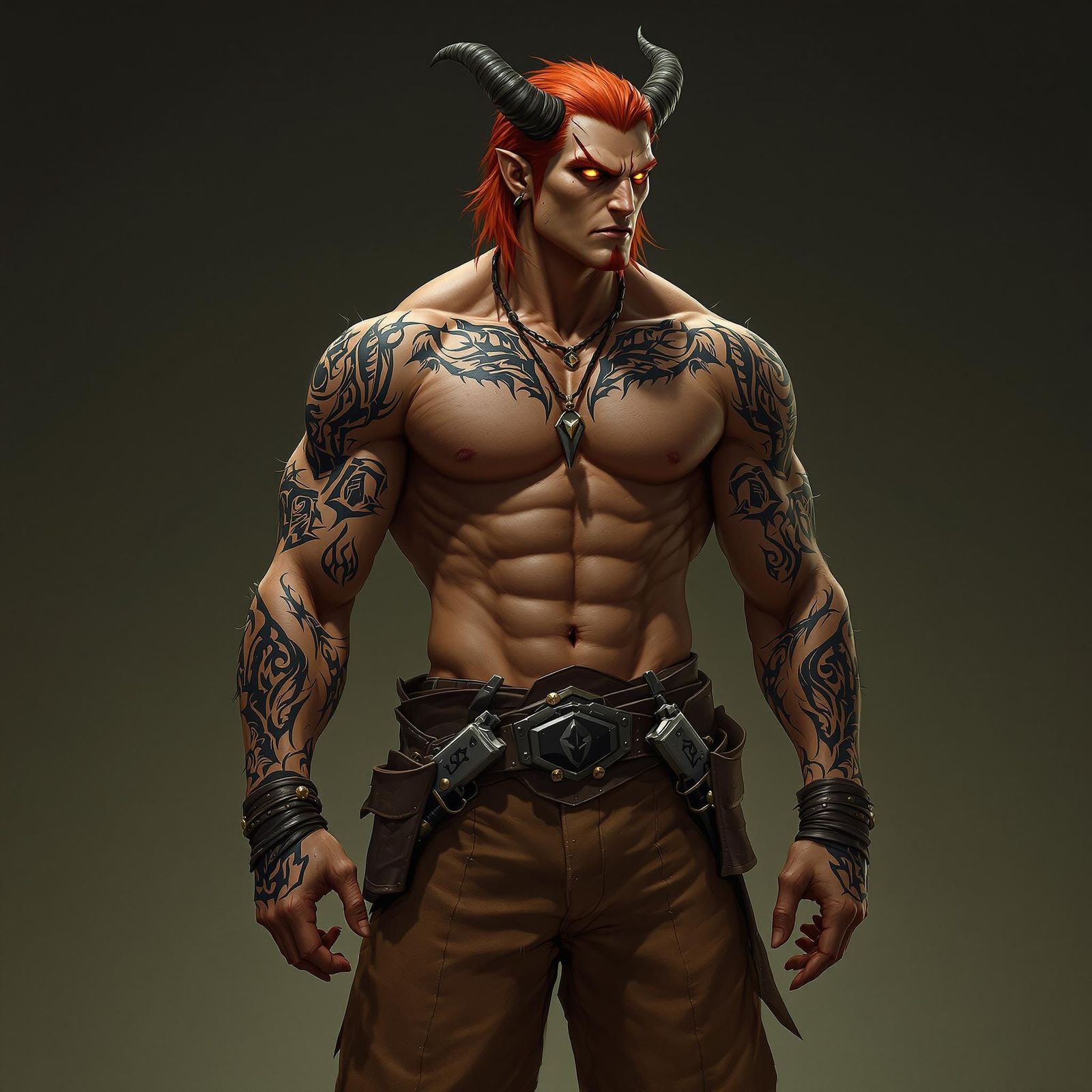 Red-Hued Bounty Hunter with Subtle Demonic Traits