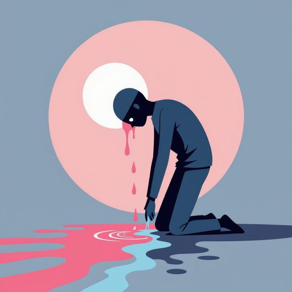 Sad Melting Stickman in Flat Graphic Design Style