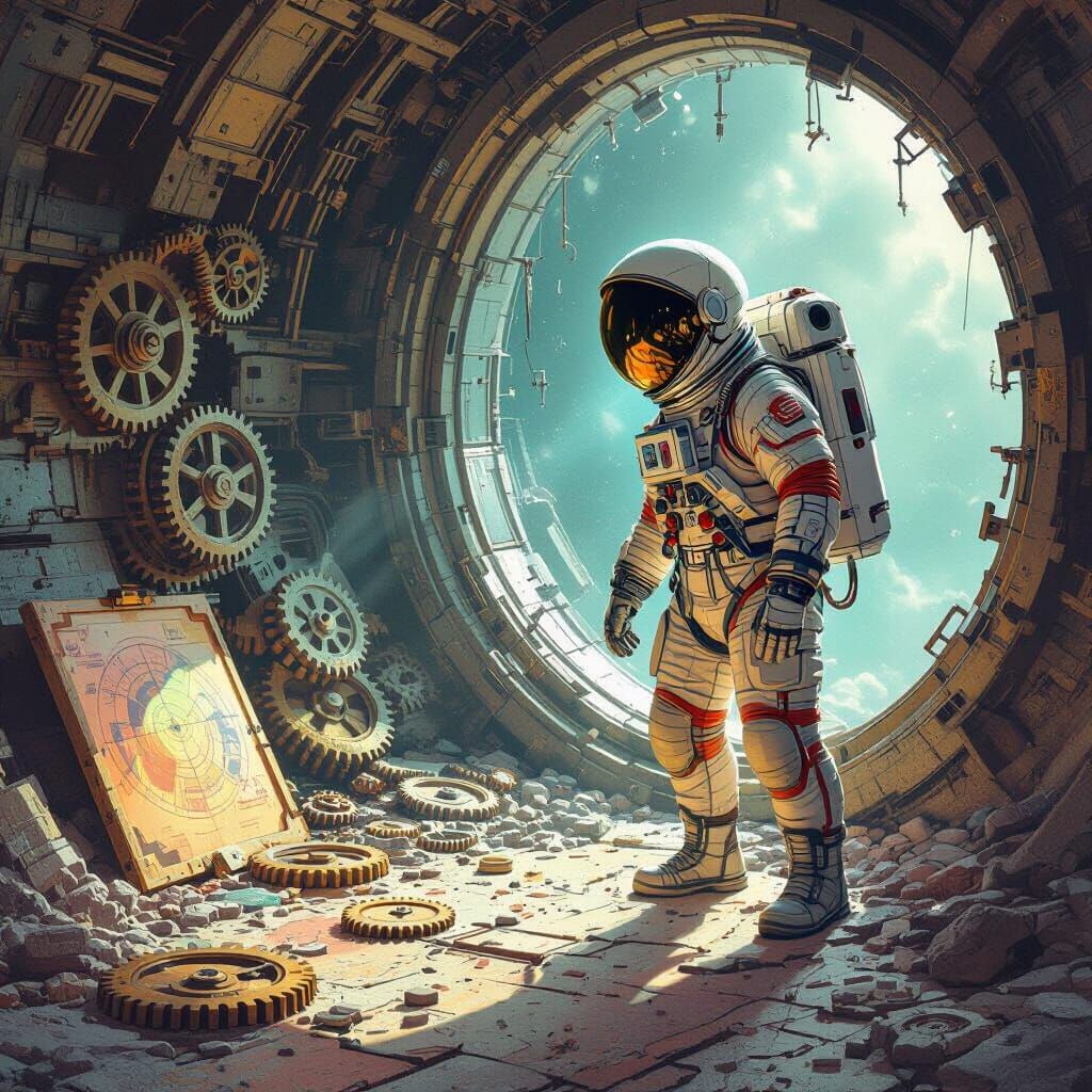 Astronaut Explores Lost Cosmic Civilization Chamber
