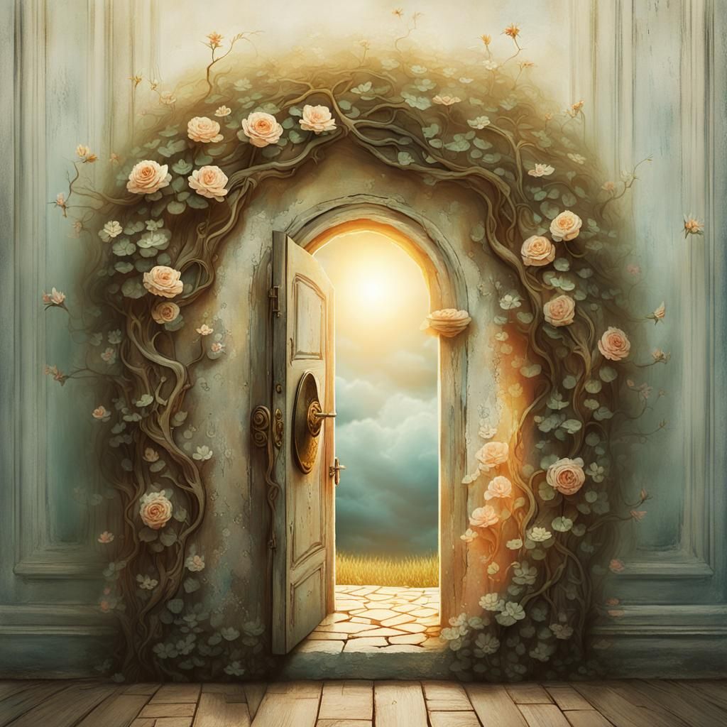 Magical World Visible Through Keyhole in Surrealist Style