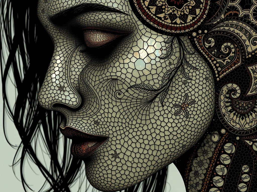 Dreamlike Portrait of Woman with Gilded Patterns