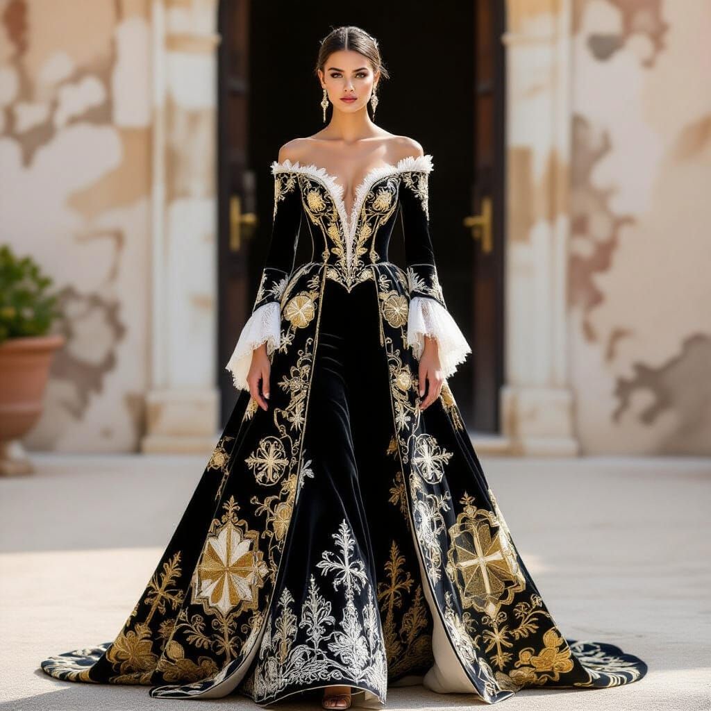 Victorian-Inspired Haute Couture Ball Gown in Renaissance St...