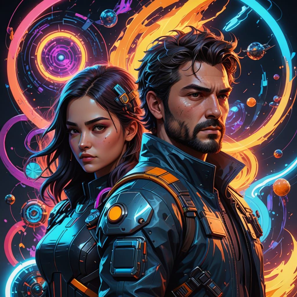 Vibrant Poster: Sci-Fi, Fantasy, Romance, Comedy Icons Blend