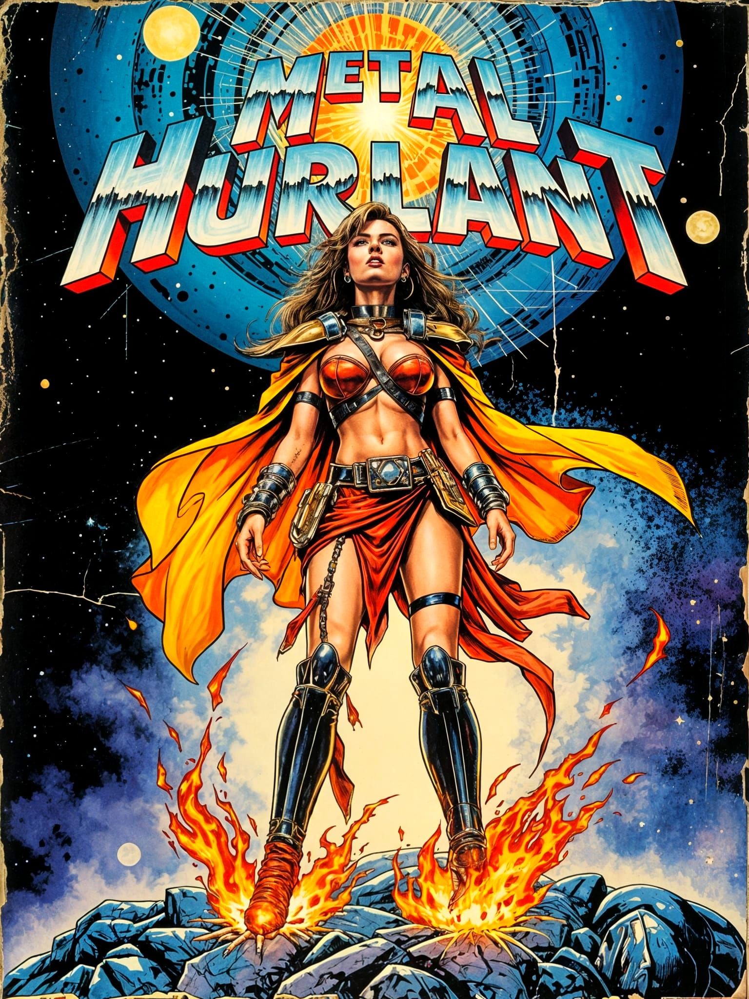 Cyberpunk-Inspired Space Barbarian Woman on Metal Hurlant Co...