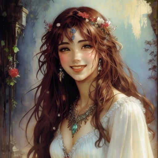 Cheerful Aphrodite Portrait in Anime Style