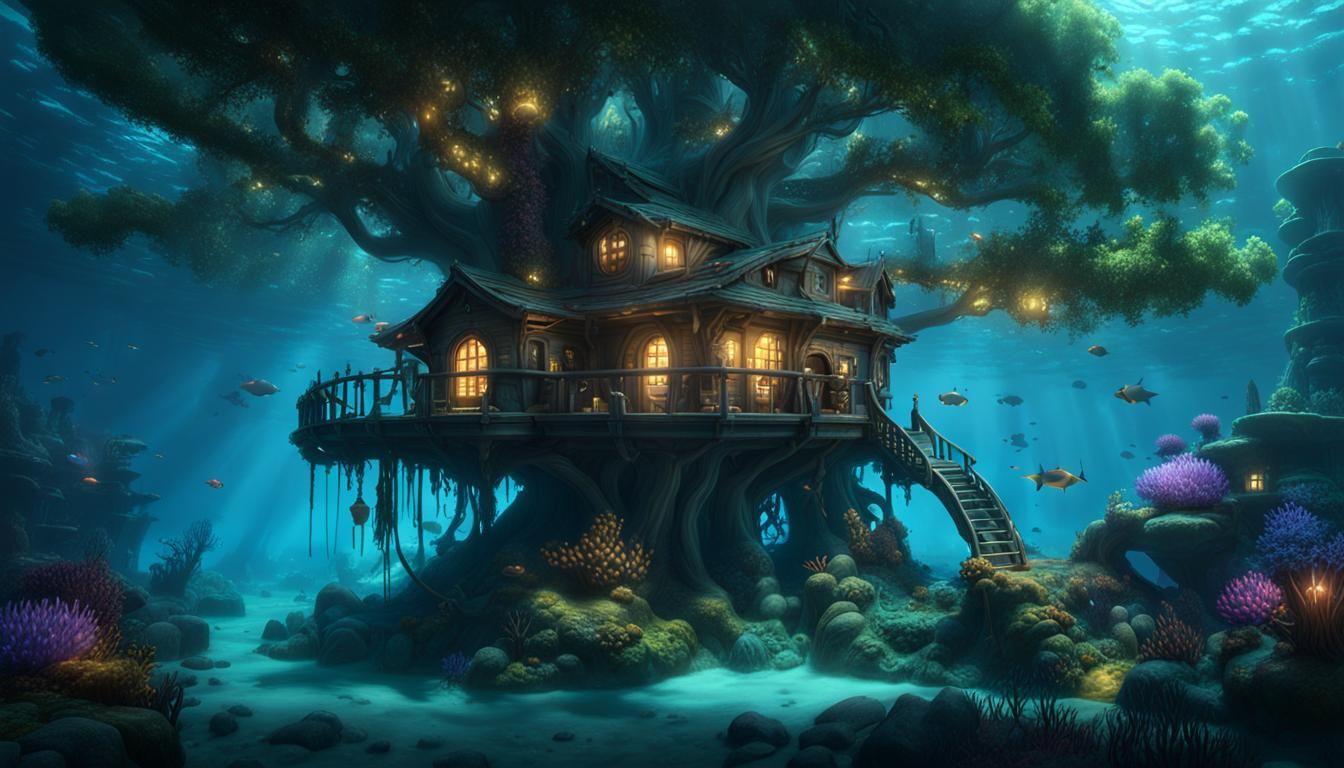 Bioluminescent Underwater Treehouse Concept Art