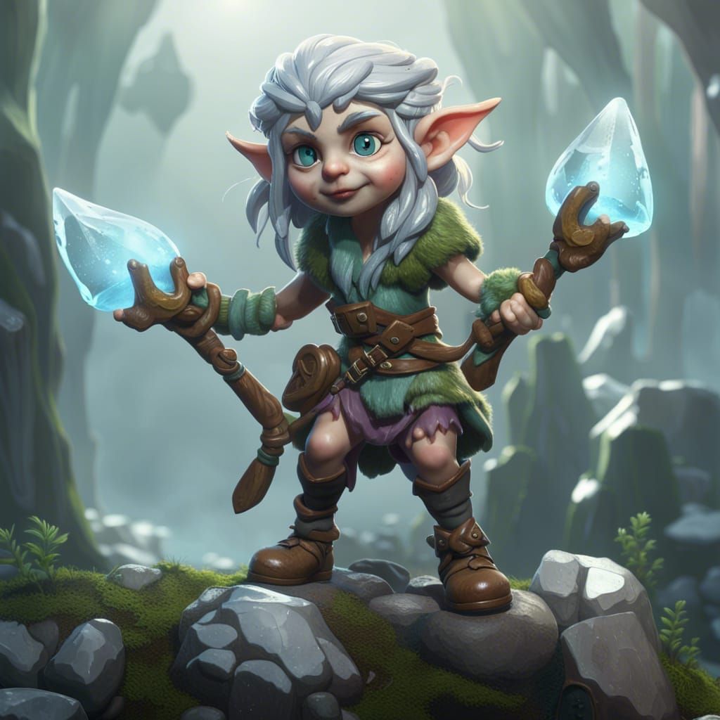 Gnome Druid Casting Ice Knife in 3D