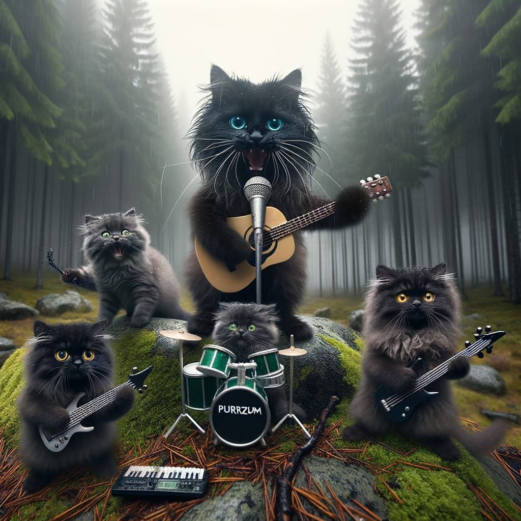 Black Metal Norwegian Forest Cats form the band "PURRZUM"