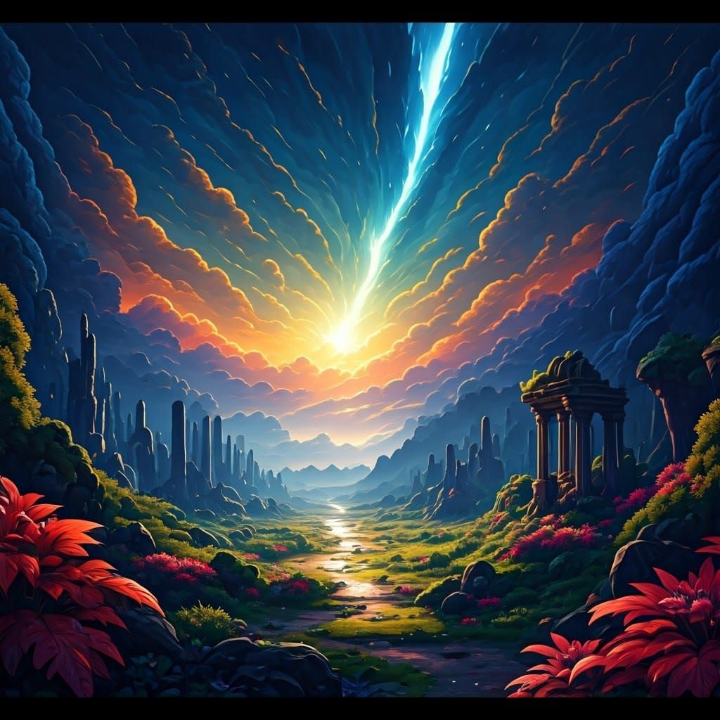 Ethereal Fantasy Landscape with Mystical Creatures in 8k