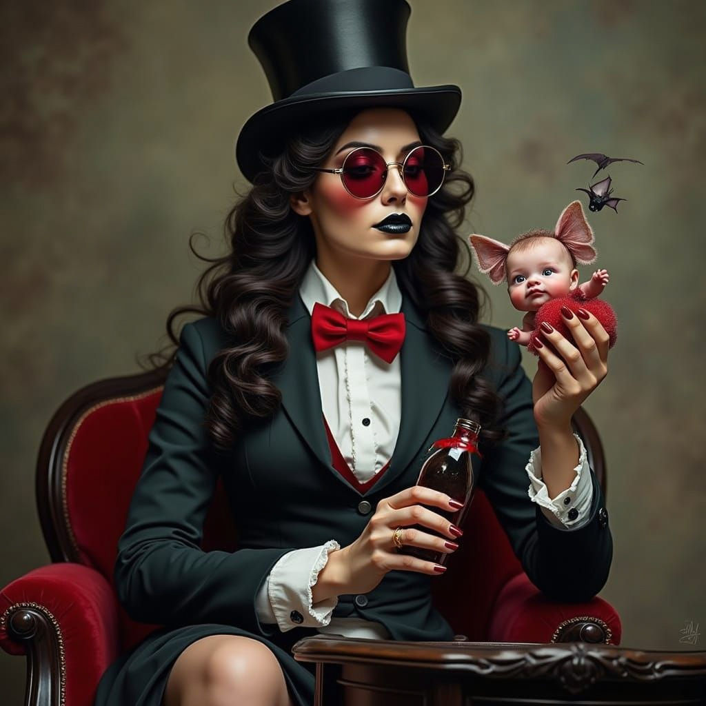 Elegant Victorian Vampire Siren with Bat