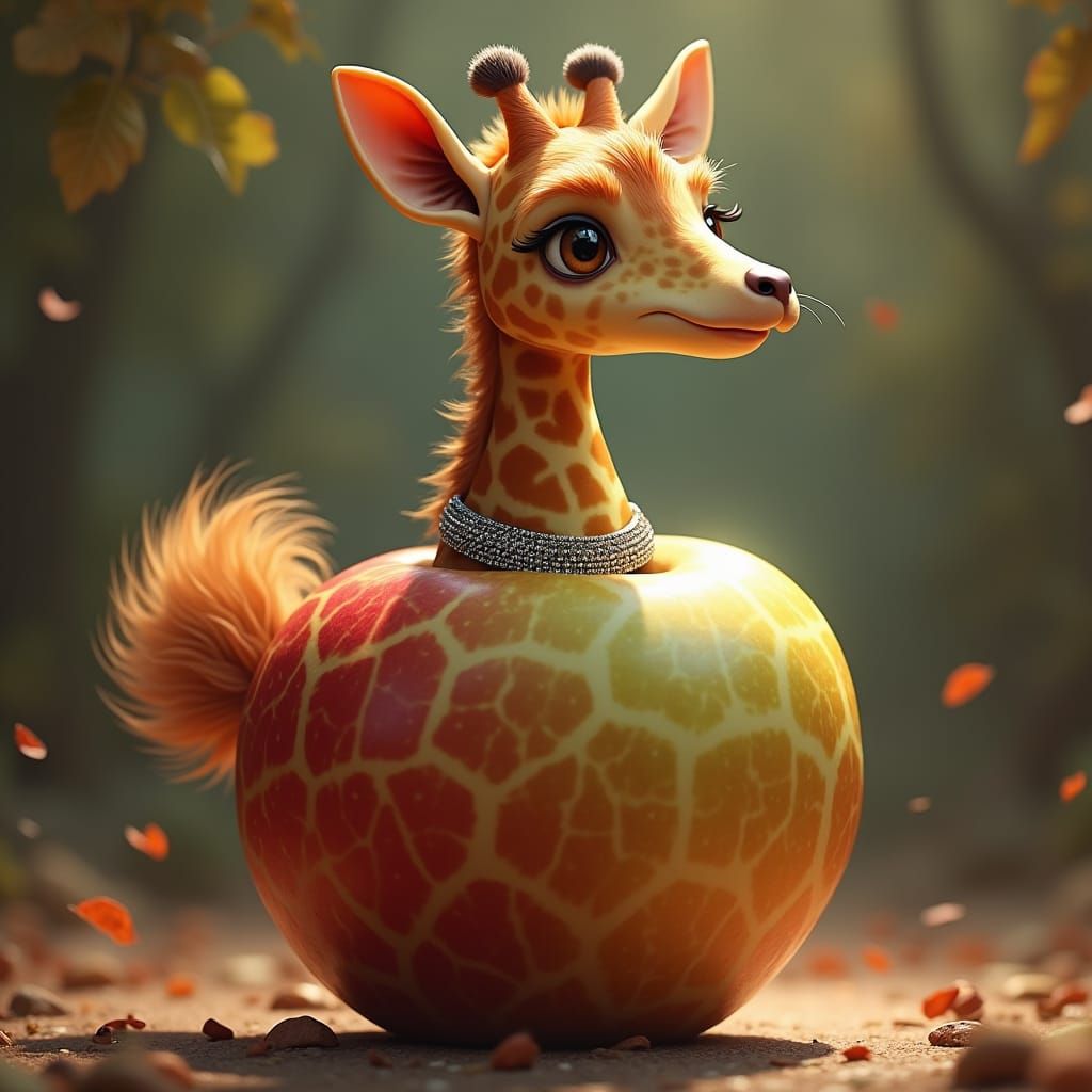 Giraffe-Apple Hybrid Creature in Detailed Matte Painting