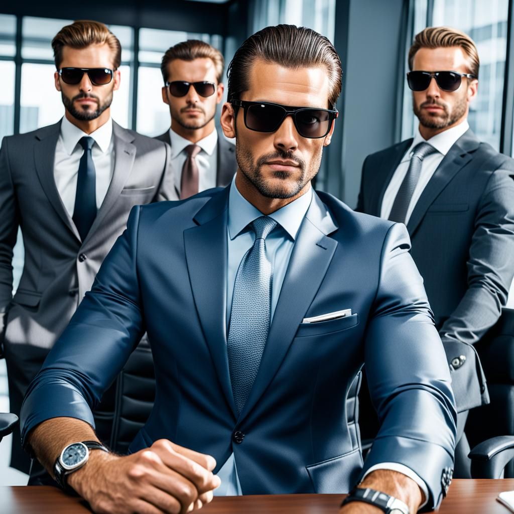 Young Businessmen in Board Meeting, Retro Office