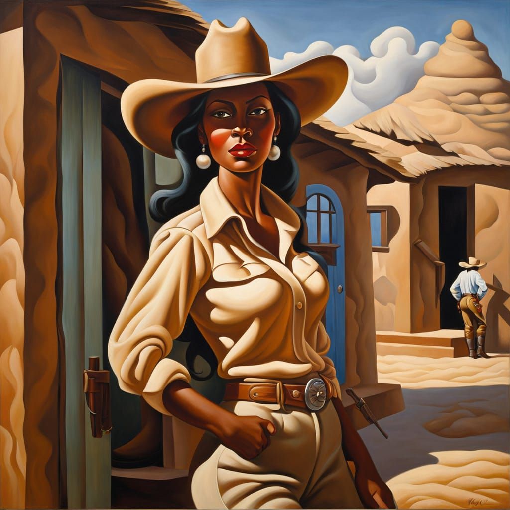 Cowgirl Ready for a Fight as Oil Painting