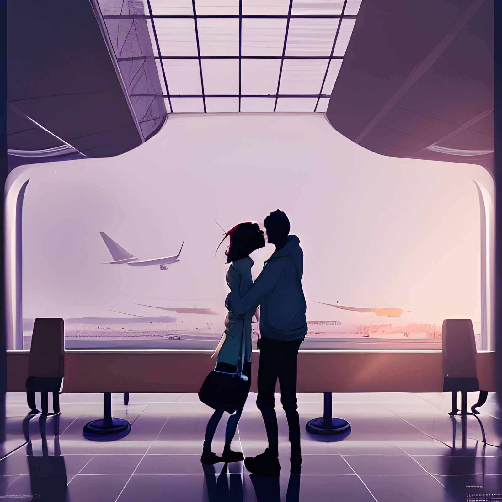 Romantic Airport Goodbye: Surreal Digital Art