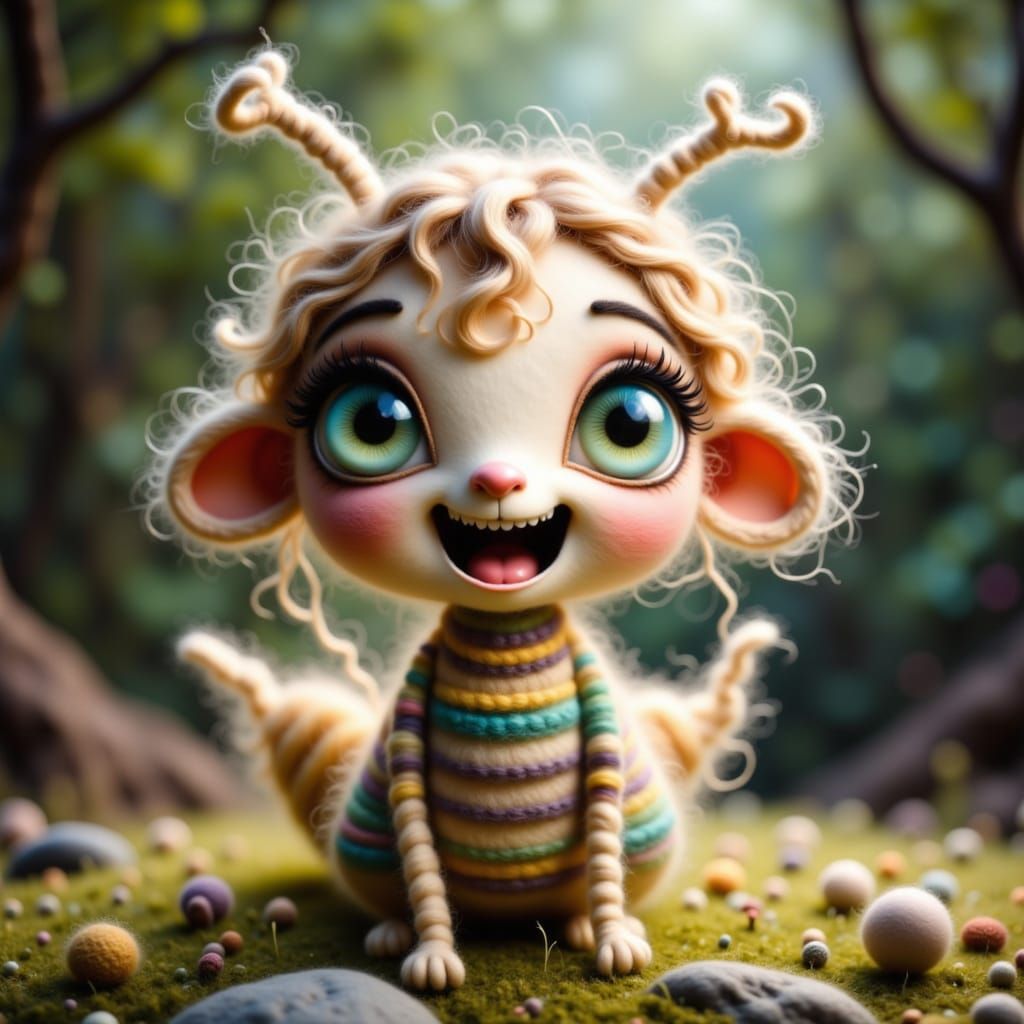 Excited Caterpillar in Felted Wool Style