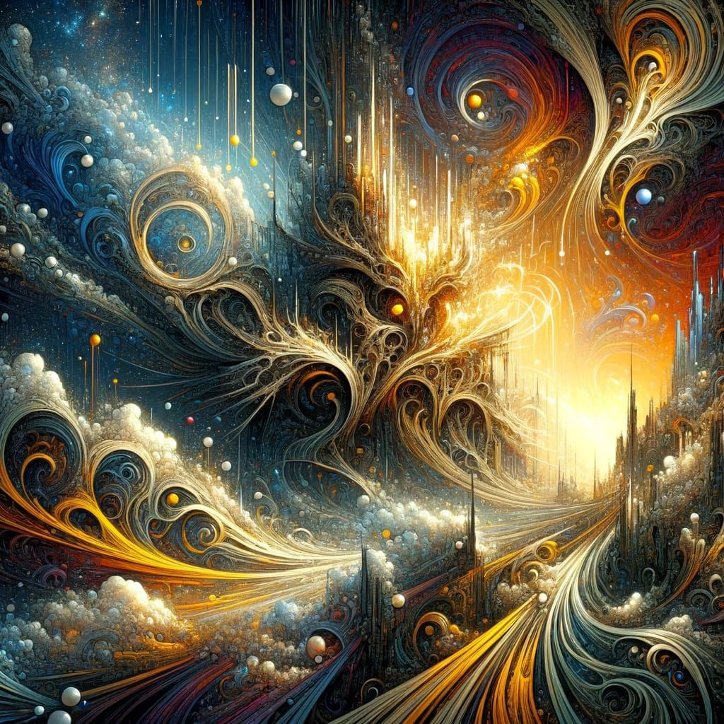 Fantasy Art with Black and Yellow Lines