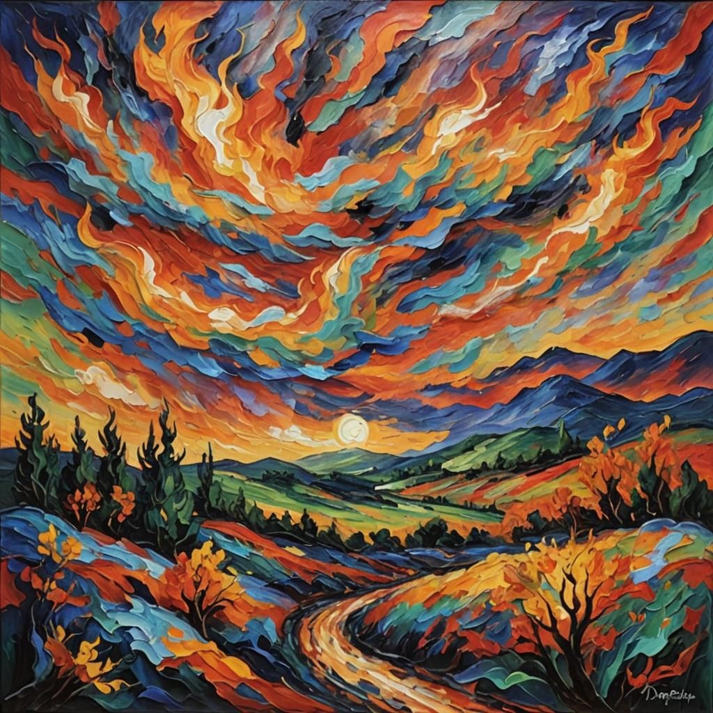 Fiery Winds: A Neo-Impressionistic Oil Painting