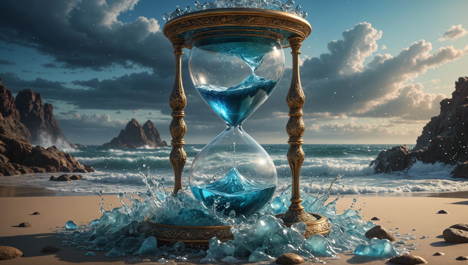 Ethereal Hourglass of Water and Foam: Digital Painting
