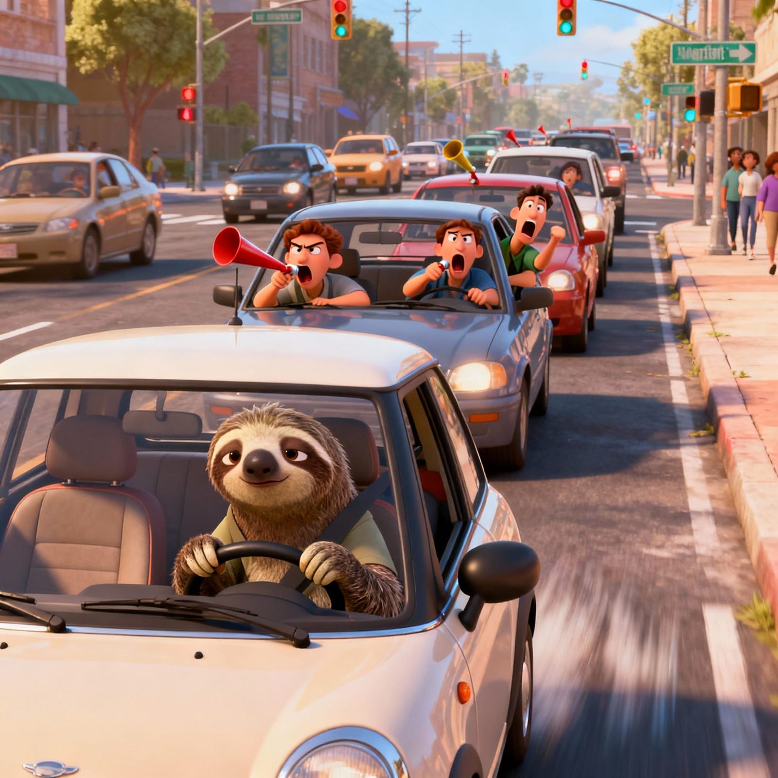 Frustrated Drivers Yell at Slow Sloth Driver