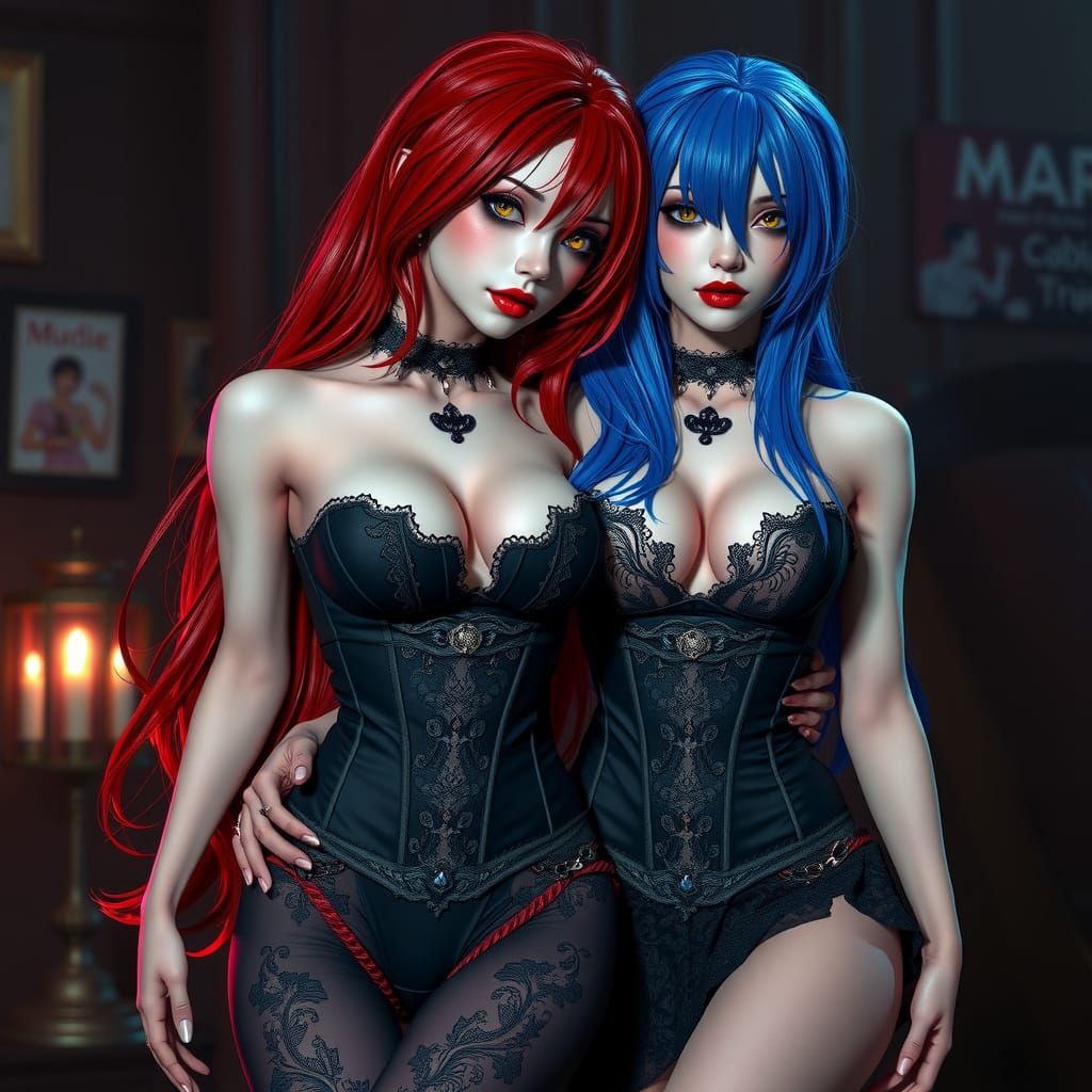 Vampire Ladies in Corsets: Anime-Inspired 3D Art