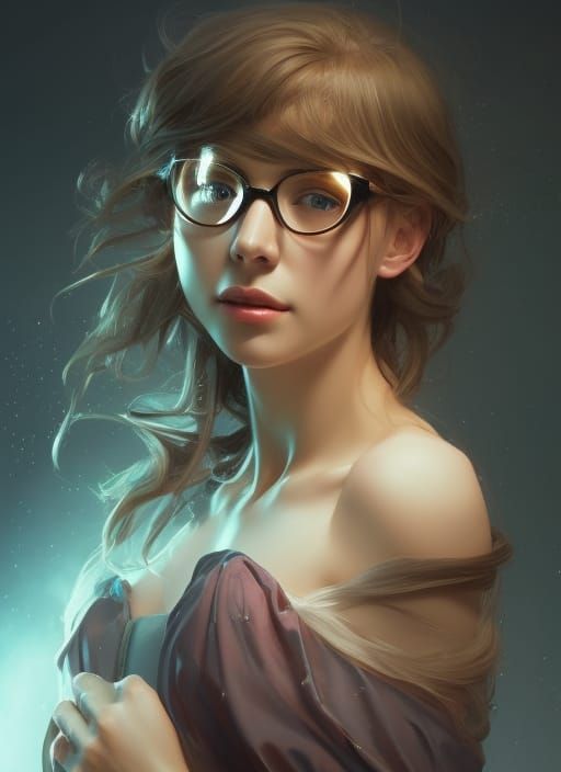 Detailed Portrait of a Cute Girl with Glasses
