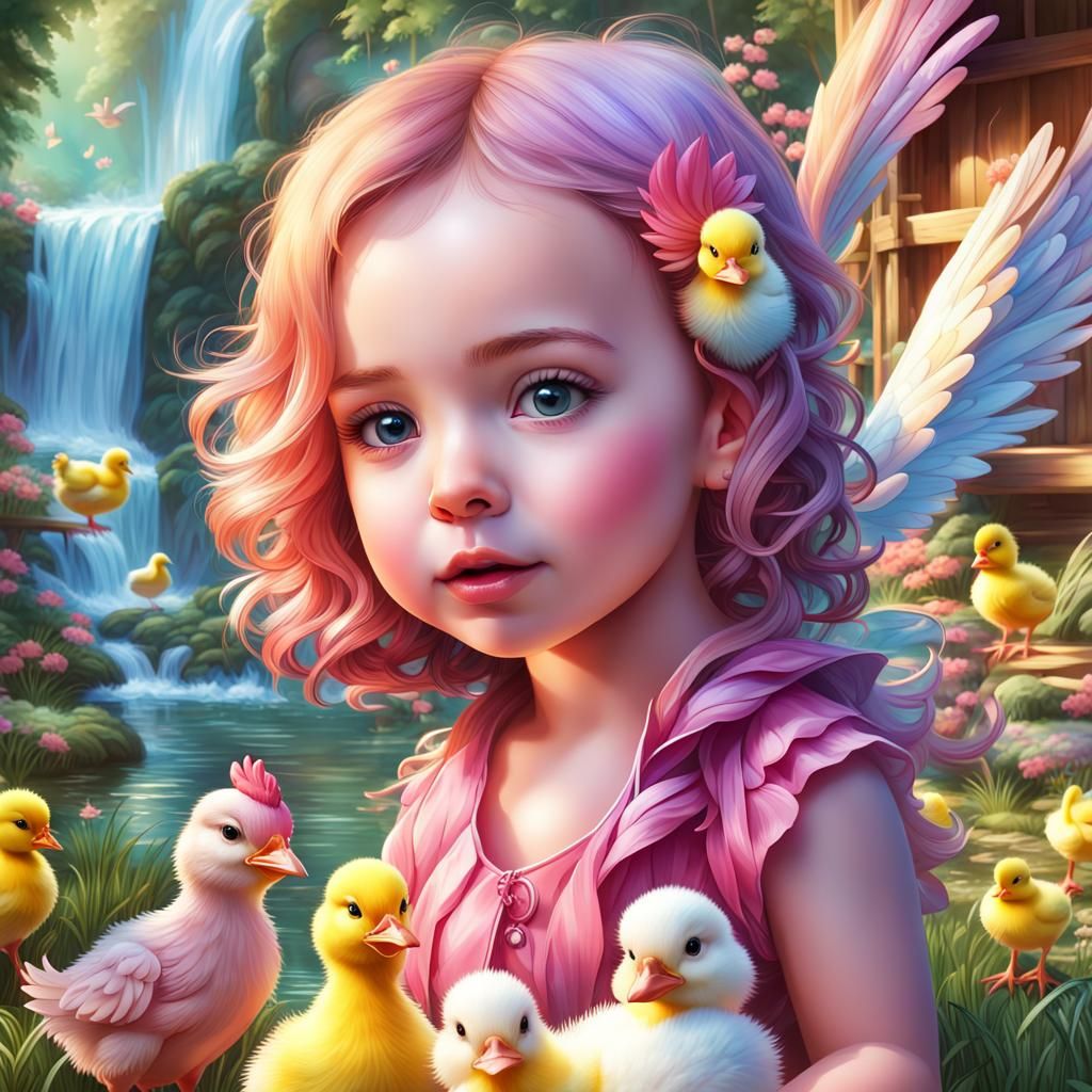 Whimsical Baby Chickens and Ducks in Candyland Garden