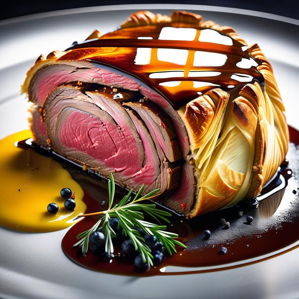 Delicious Beef Wellington with Glaze Sauce, Culinary Photogr...