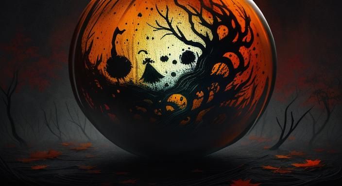 Halloween Ghoul in Glass Sphere: Ink Splatter Art