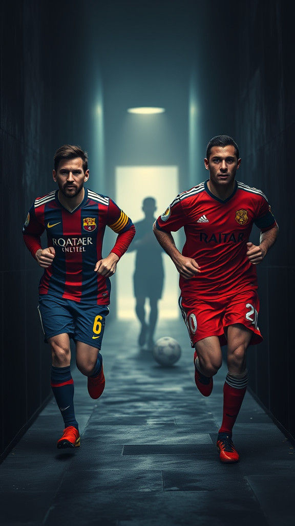 Messi and Ronaldo in Dark Alley: Detailed Matte Painting