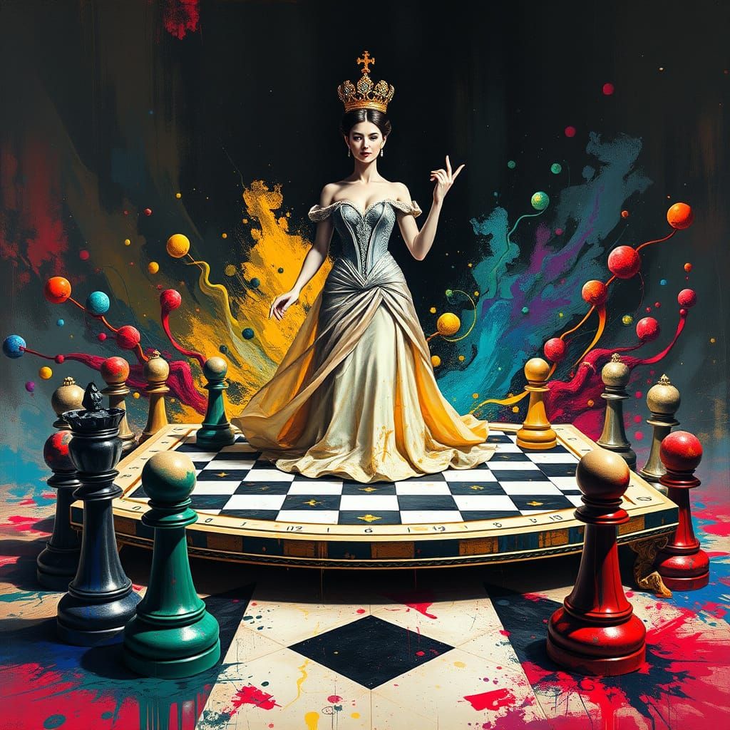 Majestic Humanoid Queen Rises from Chessboard Fusion with Su...