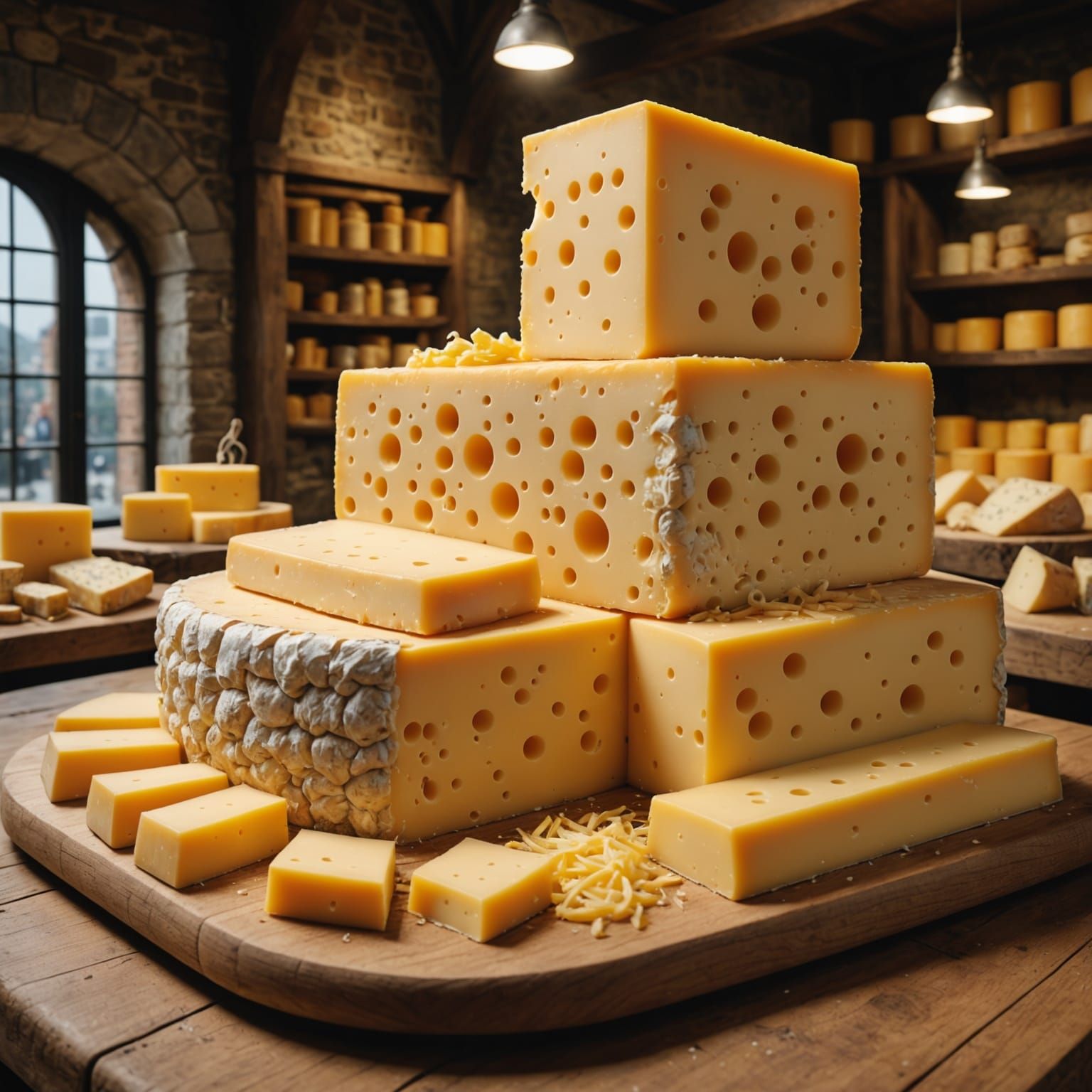 Hyperrealistic Village in a Giant Block of Cheese