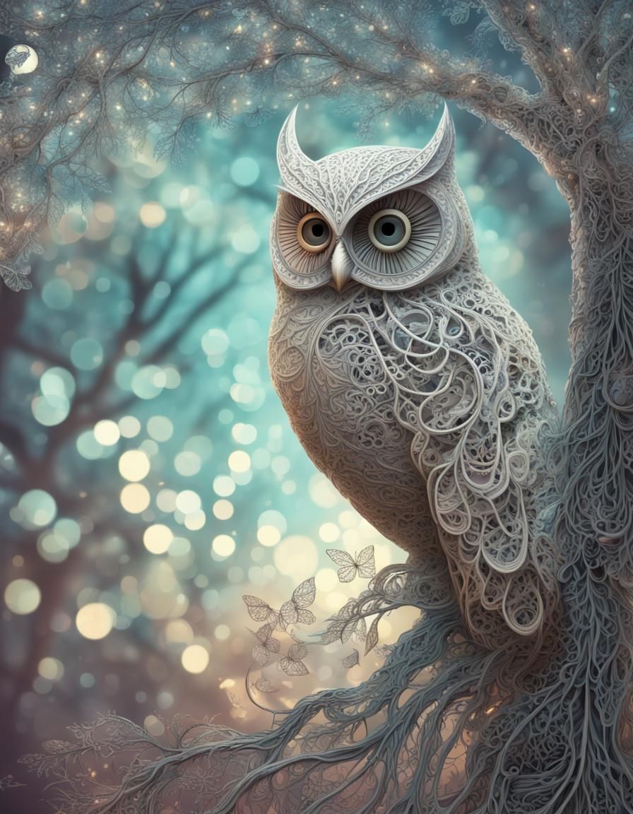 Magical Lace Tree Forest With Owl
