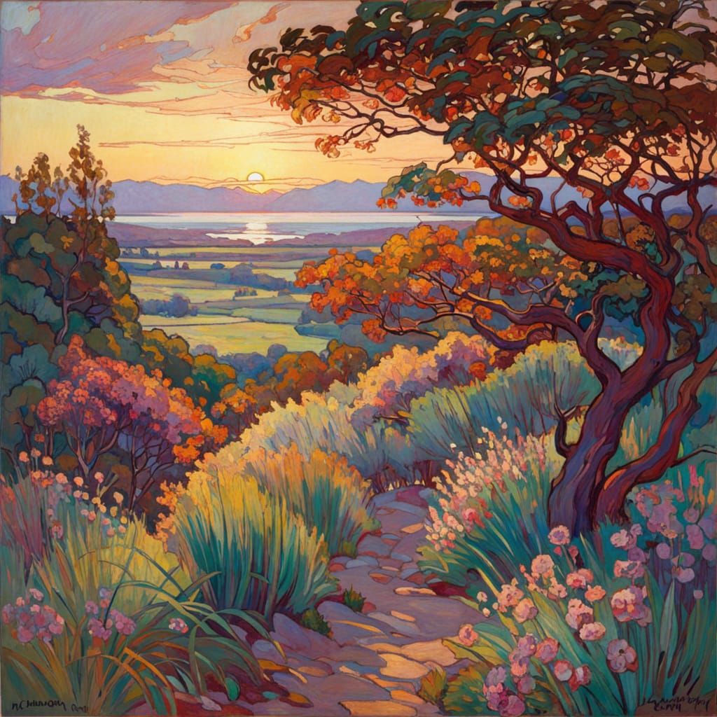 Stained Glass and Impasto Landscape