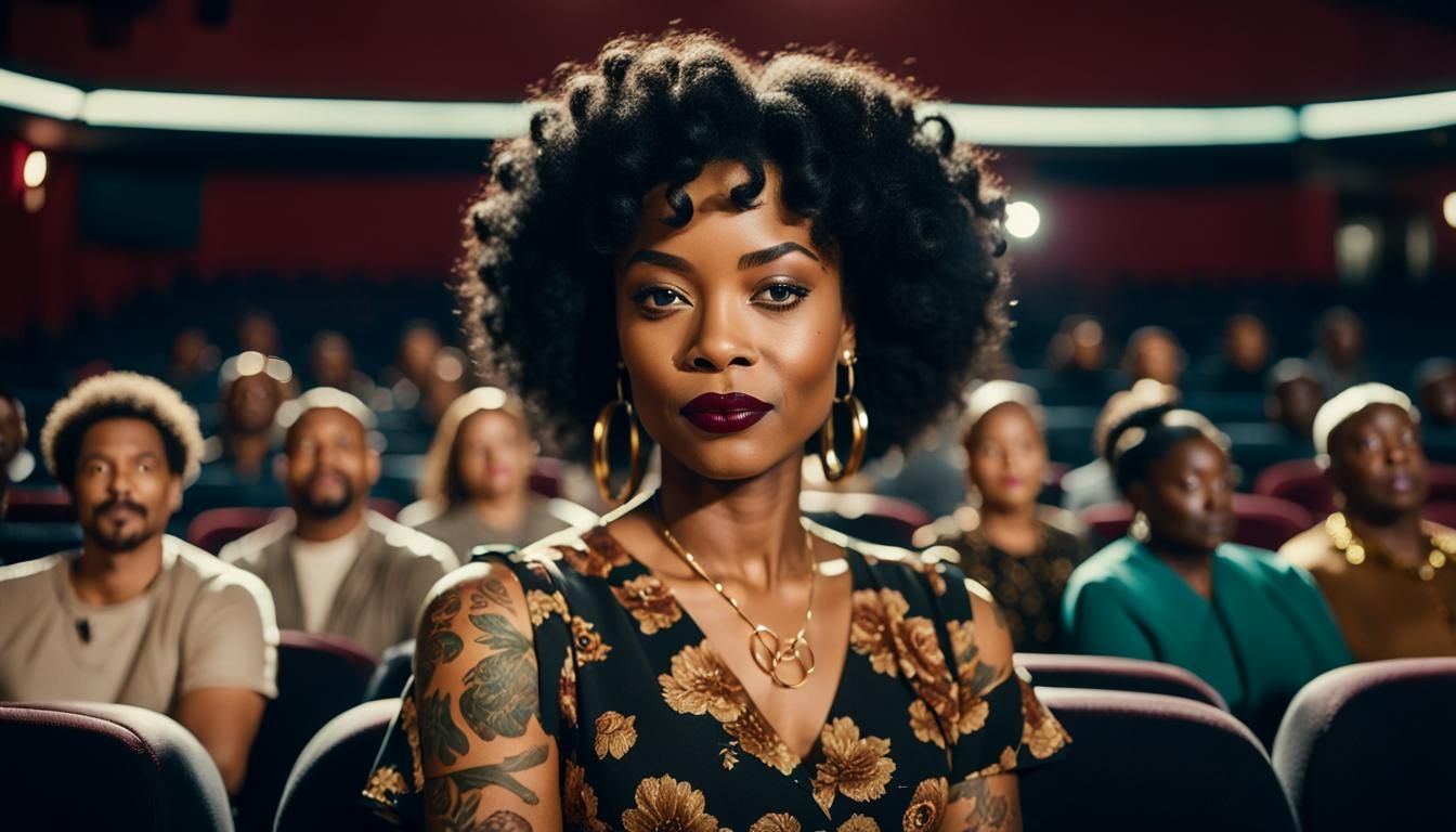 Black Woman with Tattoos in a Movie Theatre