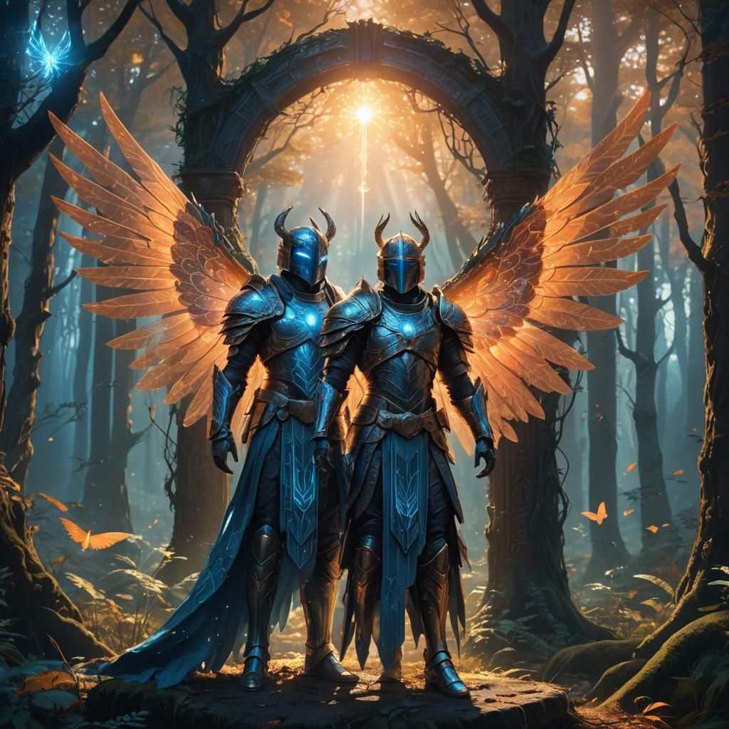 Winged Guardian at Forest Portal: Fantasy Concept Art