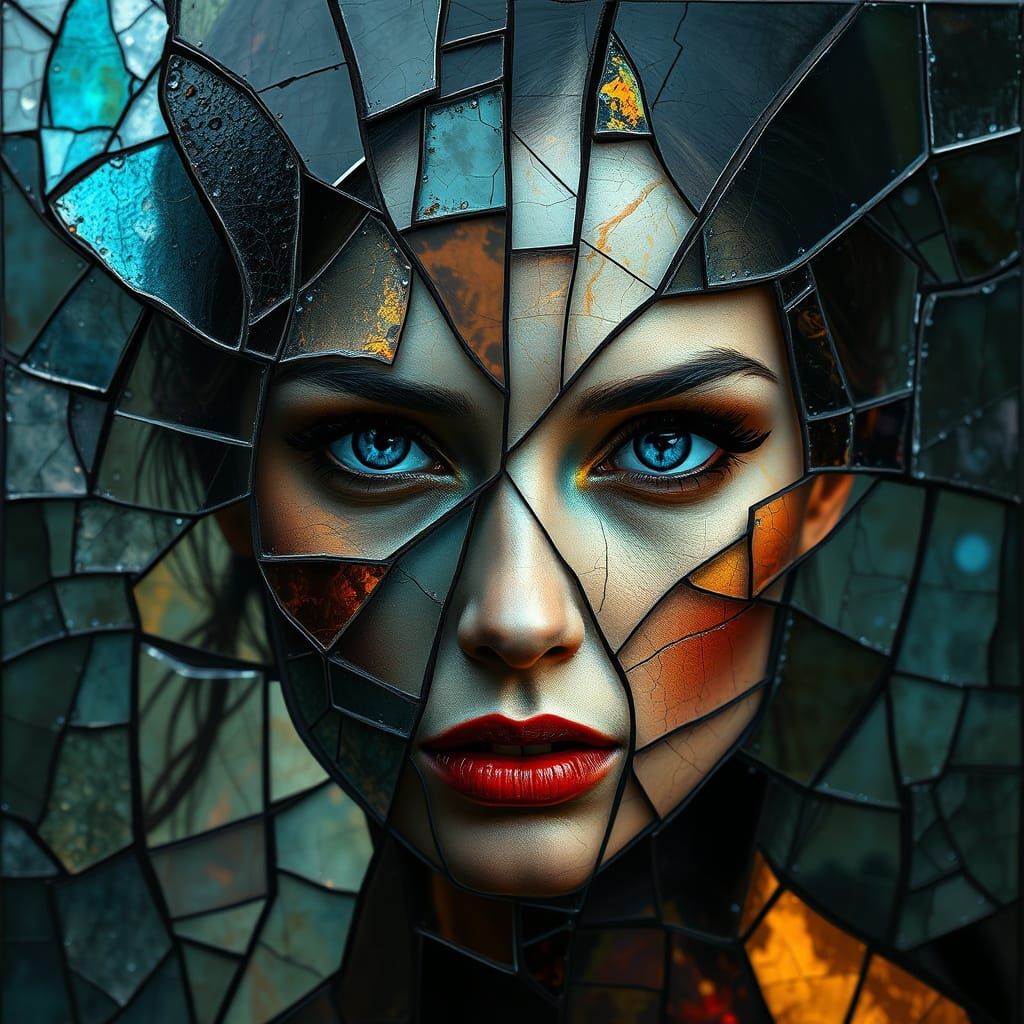 Shattered Identity in Vibrant Glass Mosaic