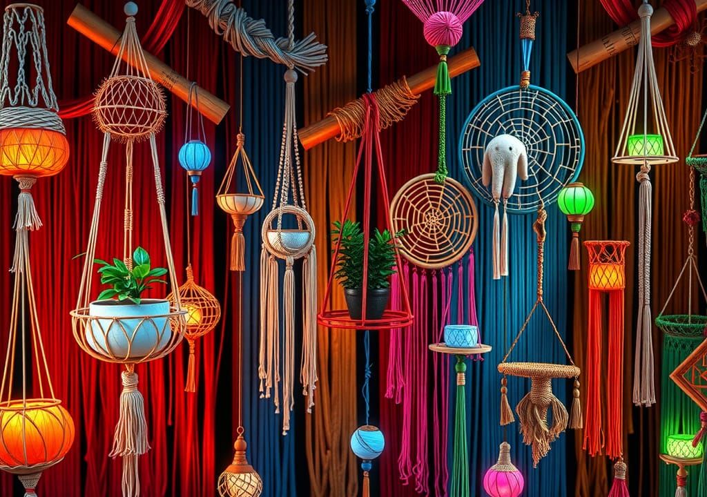 Luminescent String Art Tapestry in Whimsical Style