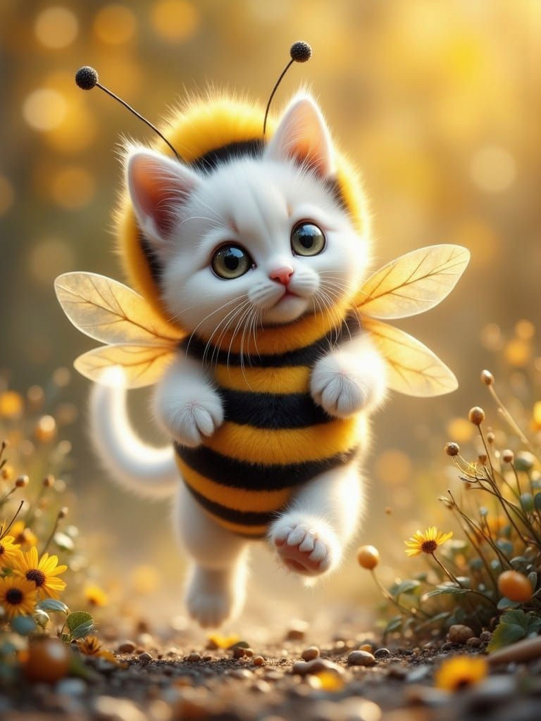 Ultra Cute Kitten in Bee Costume