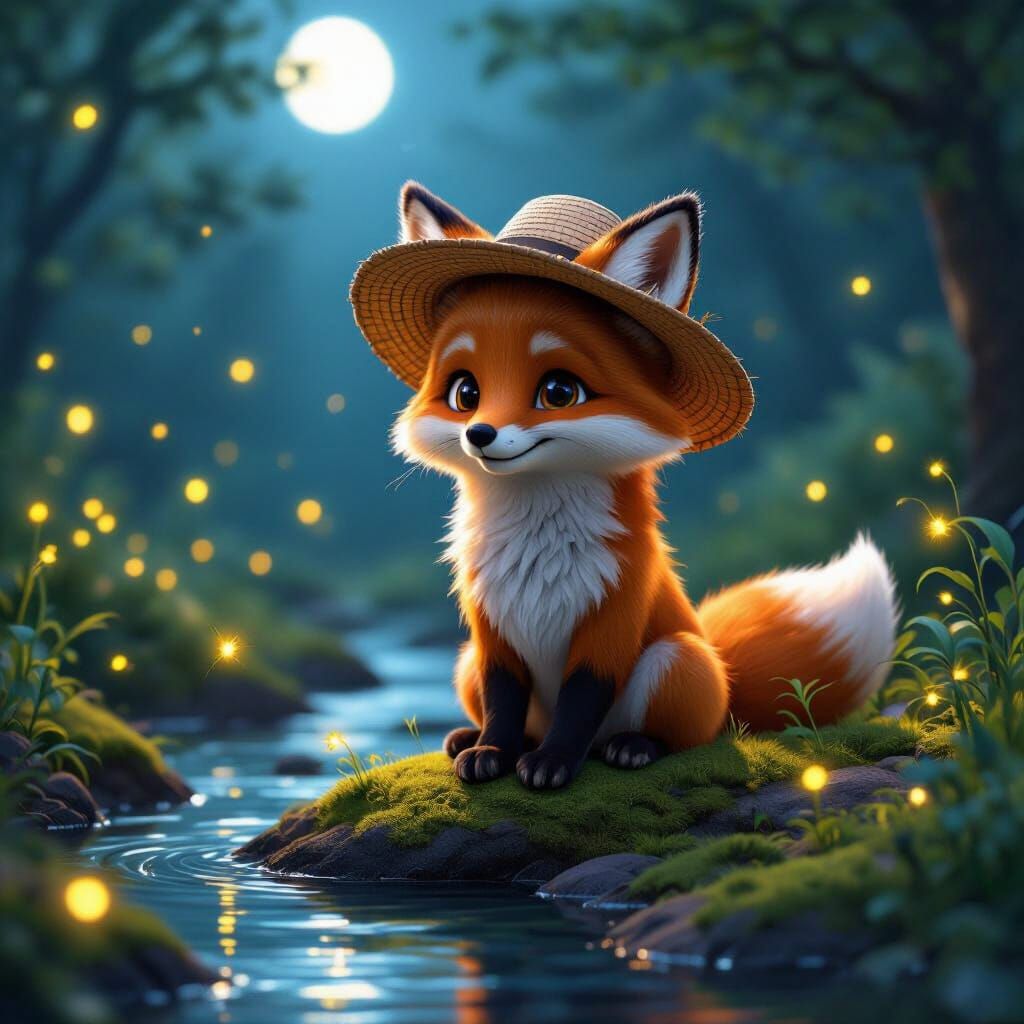 Anthropomorphic Fox in Moonlit Forest