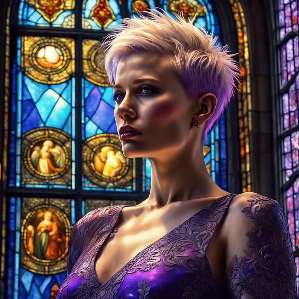 Punk Bride in Purple Dress with Heavenly Glow