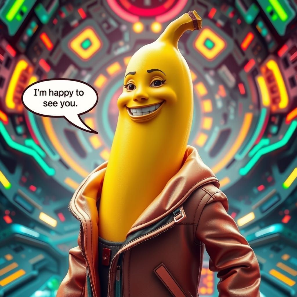 Vibrant Banana Adventurer in Futuristic Sci-Fi World