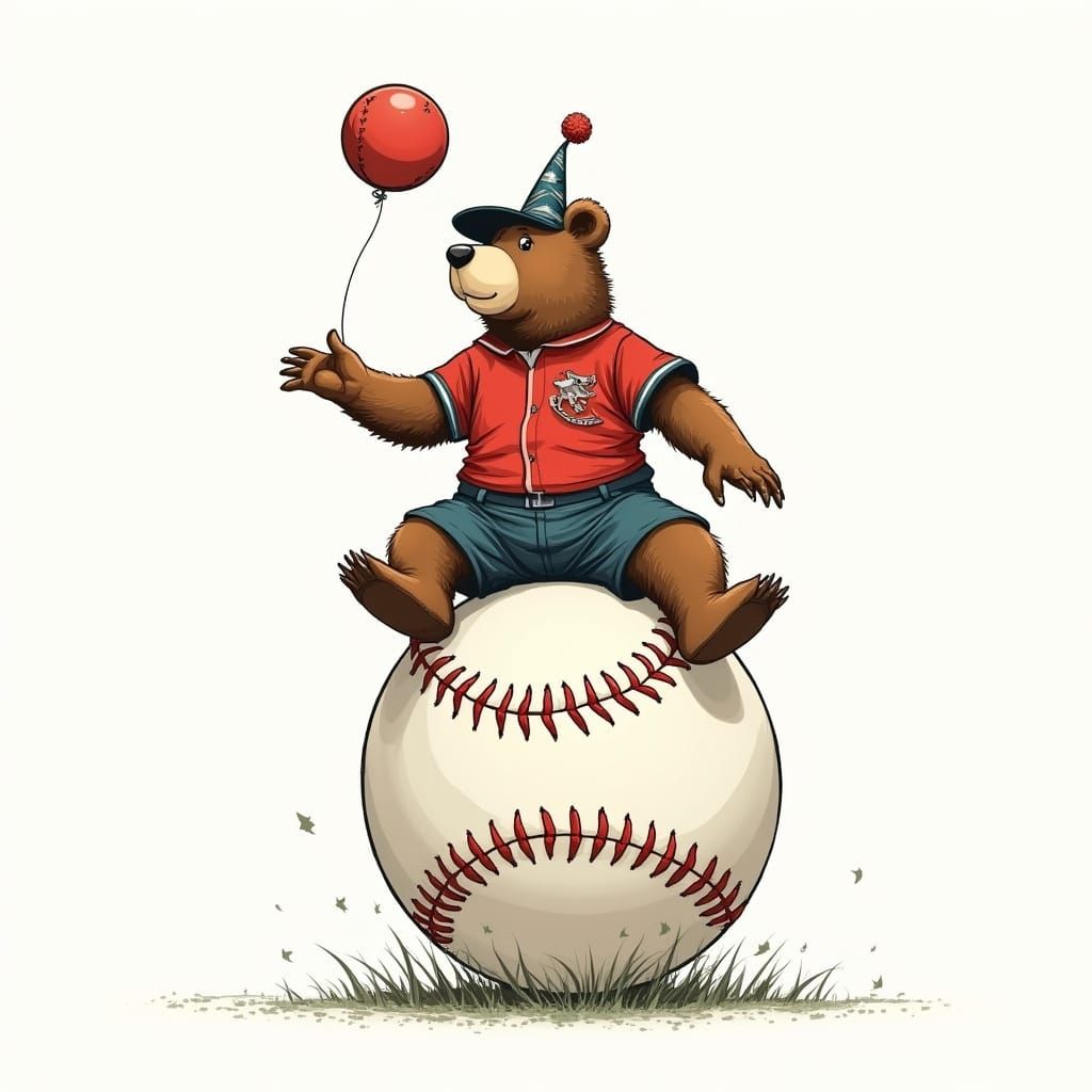 Circus Bear Juggles Giant Baseball in Bold Vector Art