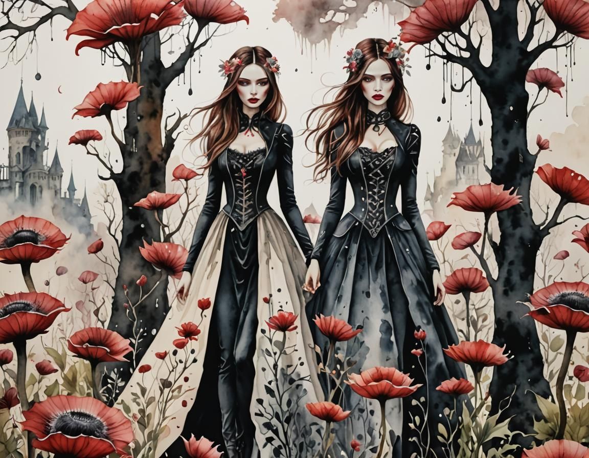 Hyperrealistic Bloody Woman in Surreal Watercolor Style