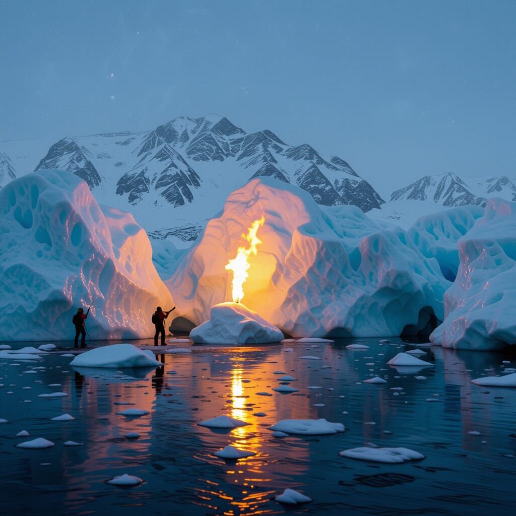 Fire and Ice Display: A Surreal Contrast