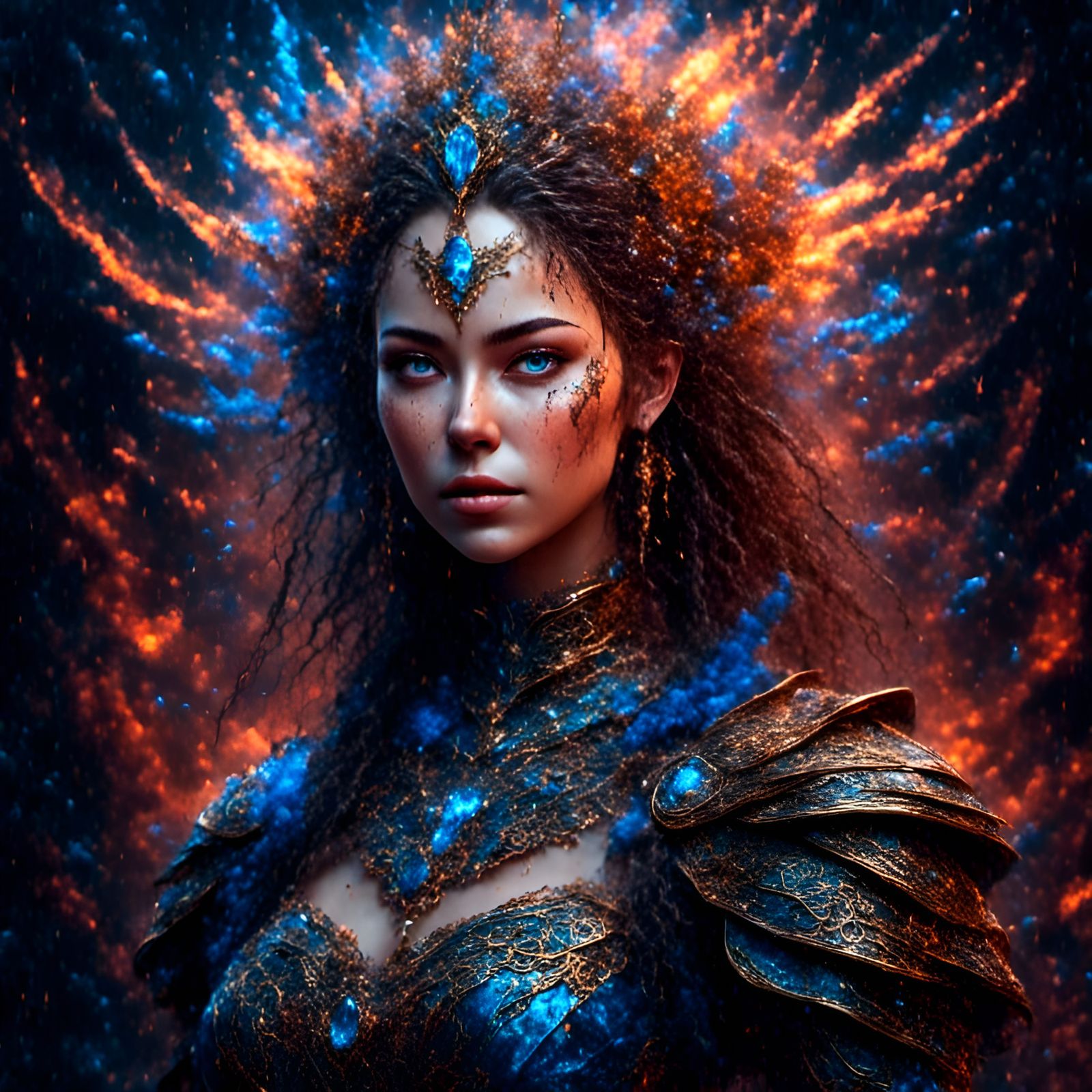 Beautiful Warrior Princess Portrait with Magical Lightning