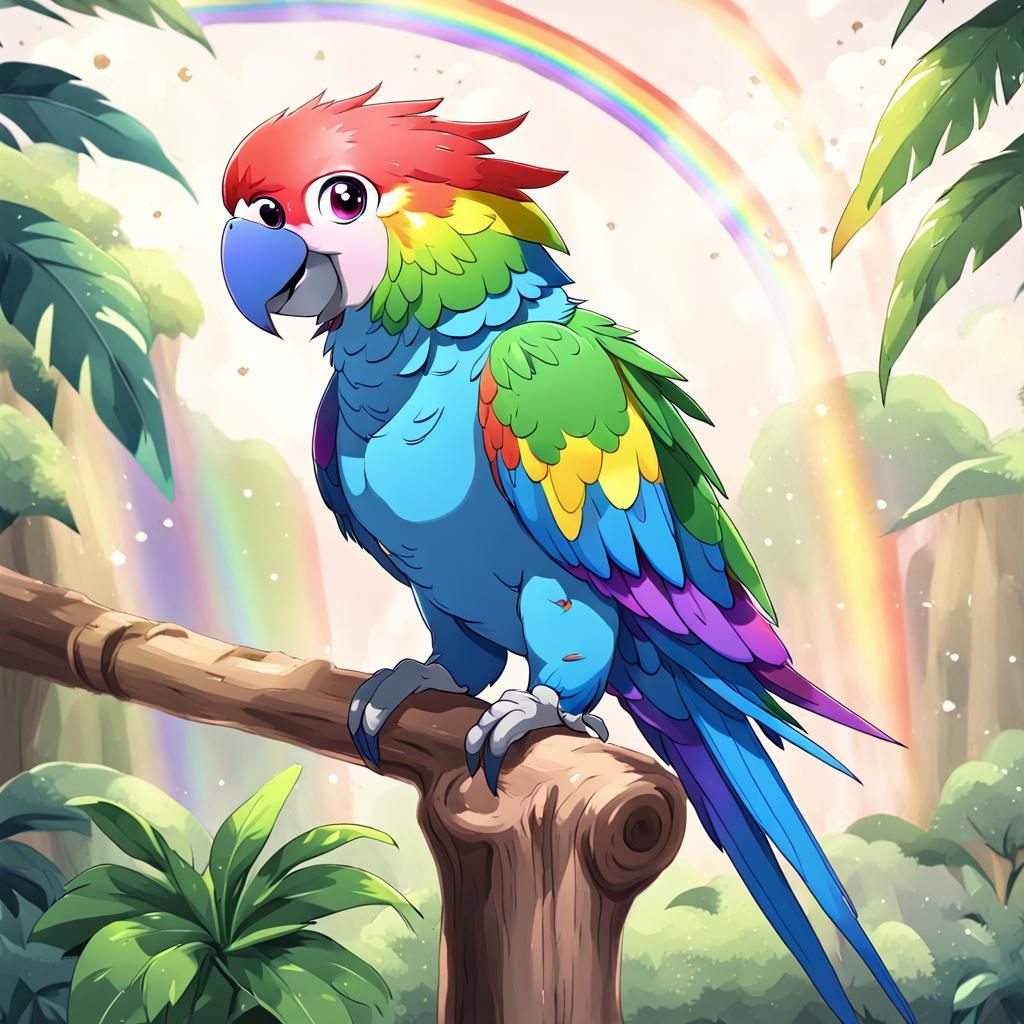 Anime Rainbow Parrot Illustration