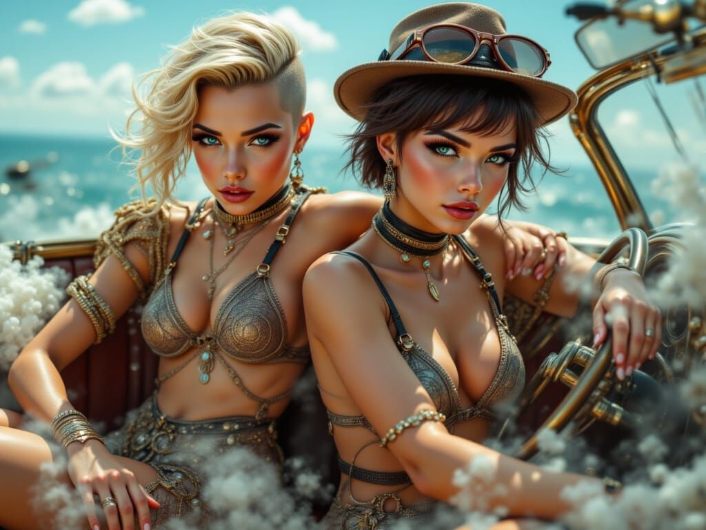 Adra and Alda's Luggage-Filled Seaside Convertible Adventure