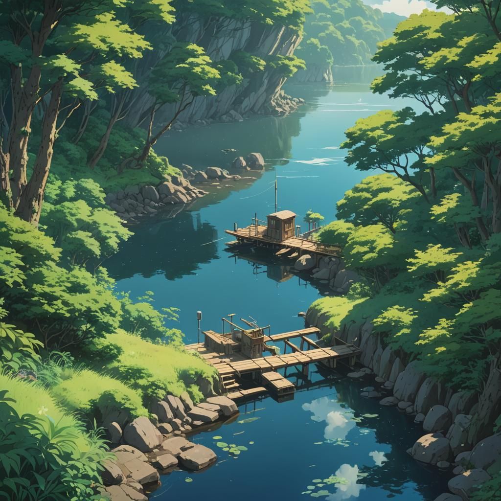 Eerie Lake Scene Inspired by Studio Ghibli