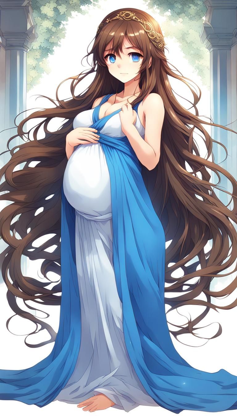 Anime-Style Pregnant Teenage Greek Goddess